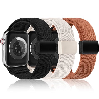3 Pack Stretchy Loop Band with Magnetic Clasp Compatible with Apple Watch Band 40mm 38mm 41mm 42mm 44mm 45mm 46mm 49mm, Nylon Braided Elastic Strap for iWatch Series 10 9 8 7 6 SE 5 4 3 Ultra 2 1