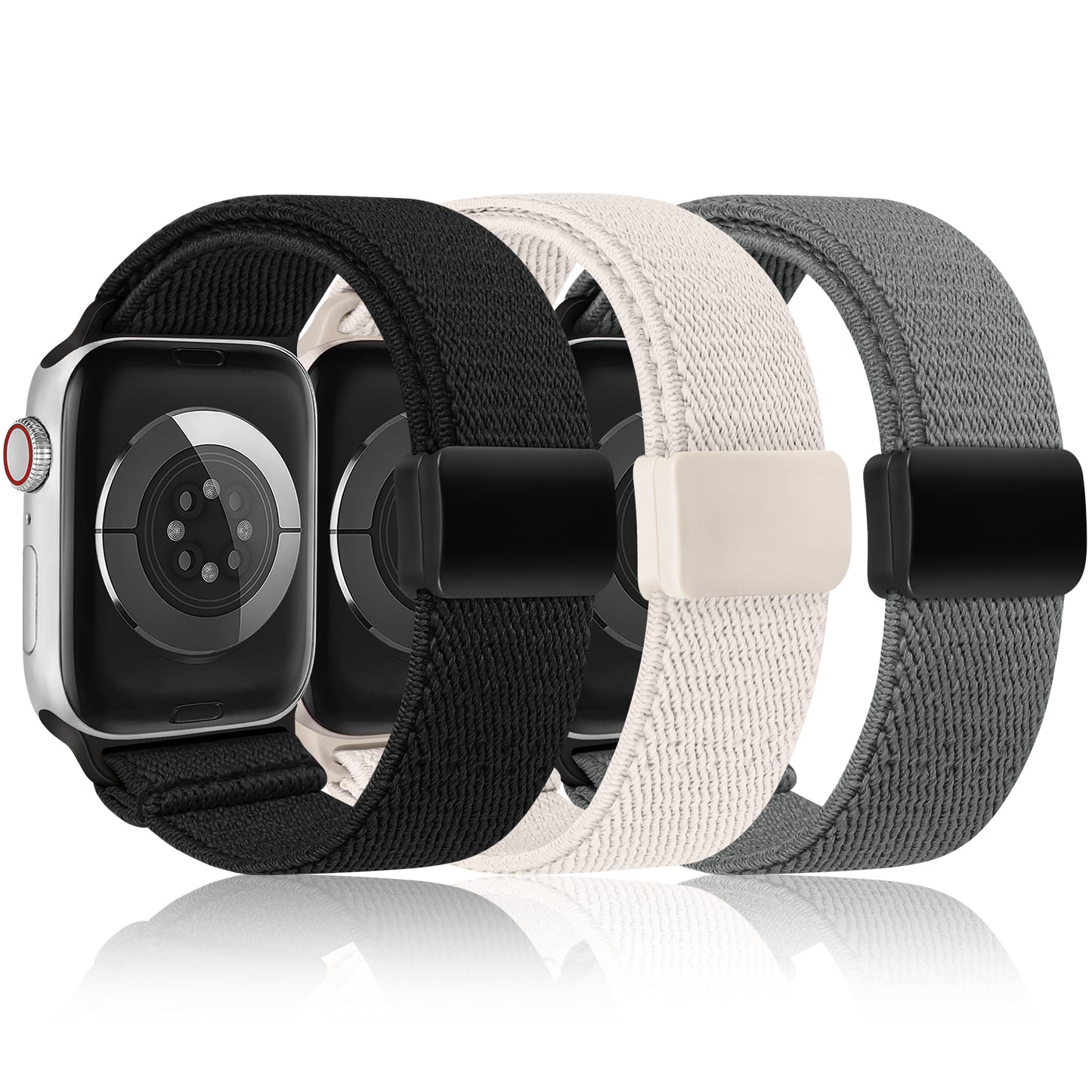 3 Pack Stretchy Loop Band with Magnetic Clasp Compatible with Apple Watch Band 40mm 38mm 41mm 42mm 44mm 45mm 46mm 49mm, Nylon Braided Elastic Strap for iWatch Series 10 9 8 7 6 SE 5 4 3 Ultra 2 1