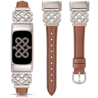 Slim Dressy Celtic Knot Leather Band for Fitbit Charge 6/Fitbit Charge 5 Band Women