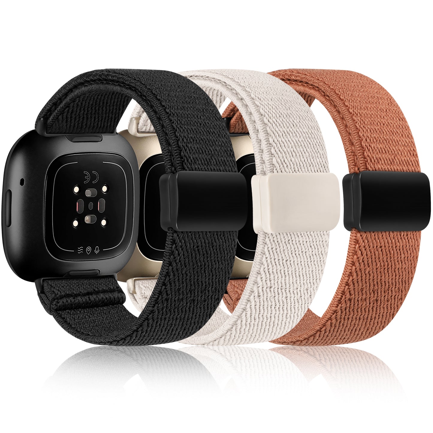 TOYOUTHS 3 Pack Magnetic Stretchy Band Compatible with Fitbit Versa 4/Fitbit Versa 3/Sense 2/Sense, Soft Elastic Bracelet Nylon Braided Sport Loop Strap for Women Men