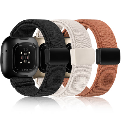 3 Pack Magnetic Stretchy Nylon Band for Fitbit Versa 4/Fitbit Versa 3/Sense 2/Sense