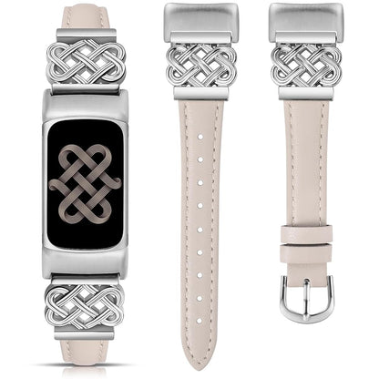 Slim Dressy Celtic Knot Leather Band for Fitbit Charge 6/Fitbit Charge 5 Band Women
