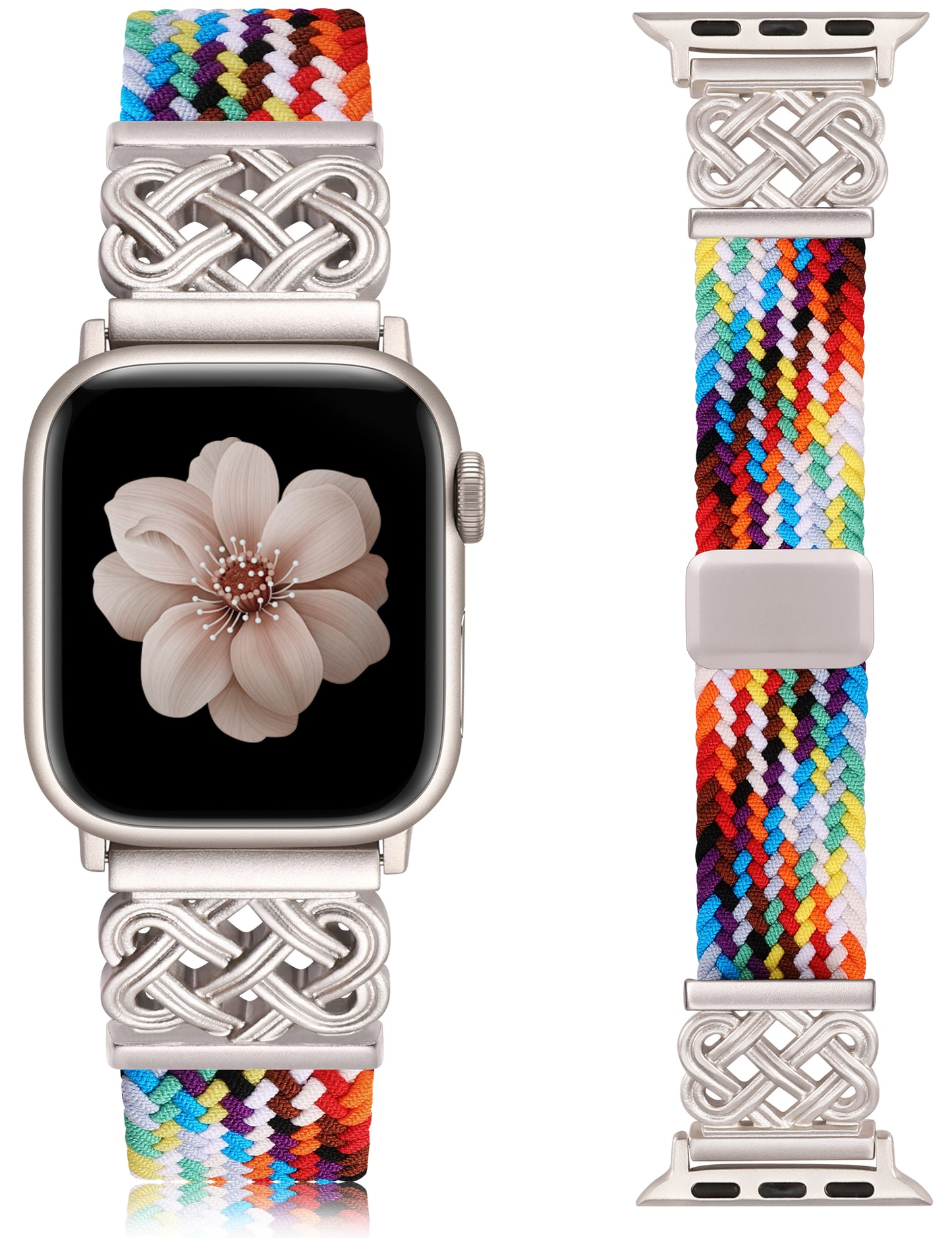 Braided Magnetic Band Compatible with Apple Watch Bands 38/40/41/42/44/45/46/49mm Women Men, Celtic Knot Stretchy Elastic Nylon Fabric Woven Strap for iWatch Series 11 10 9 8 7 6 5 4 SE/Ultra 3 2 1