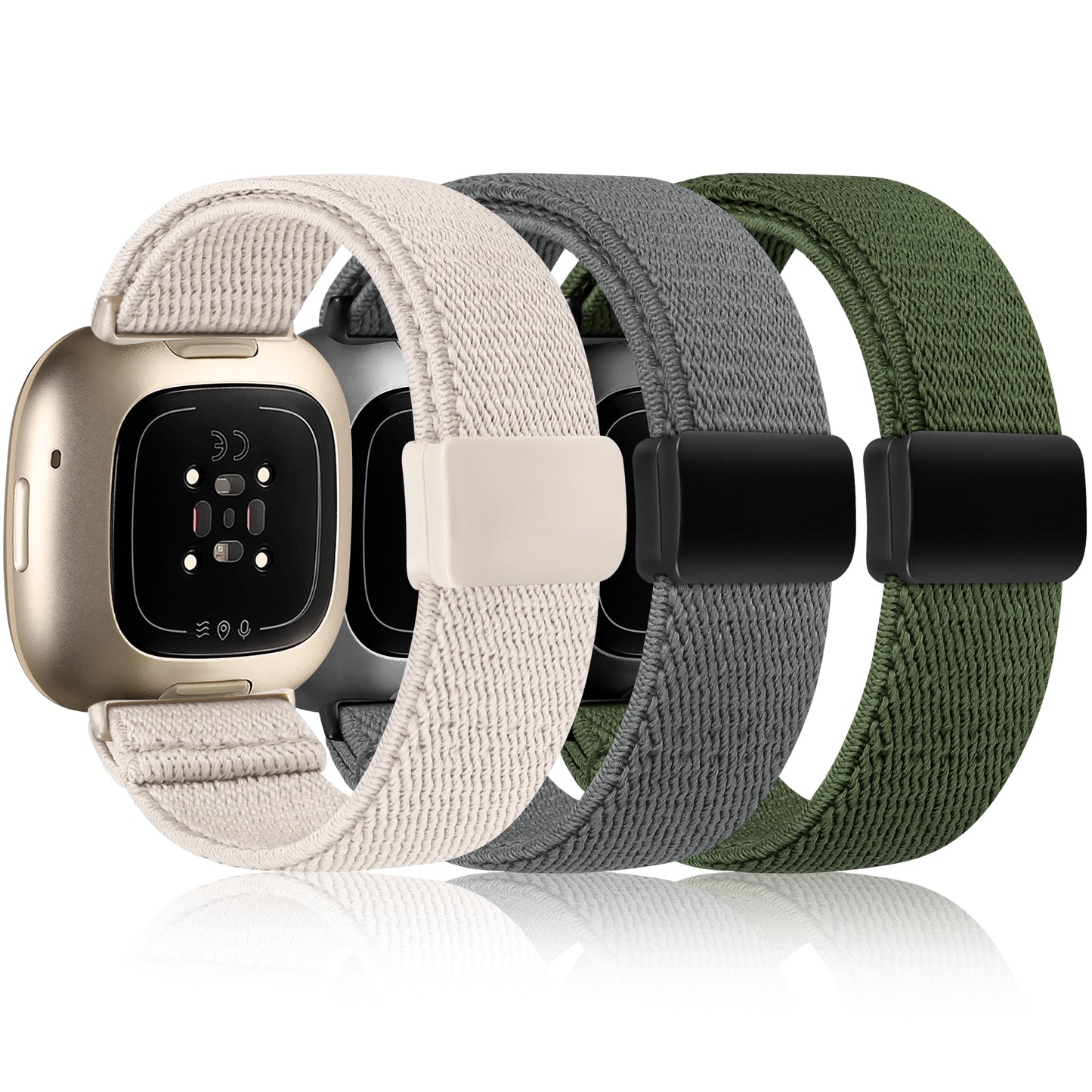 TOYOUTHS 3 Pack Magnetic Stretchy Band Compatible with Fitbit Versa 4/Fitbit Versa 3/Sense 2/Sense, Soft Elastic Bracelet Nylon Braided Sport Loop Strap for Women Men