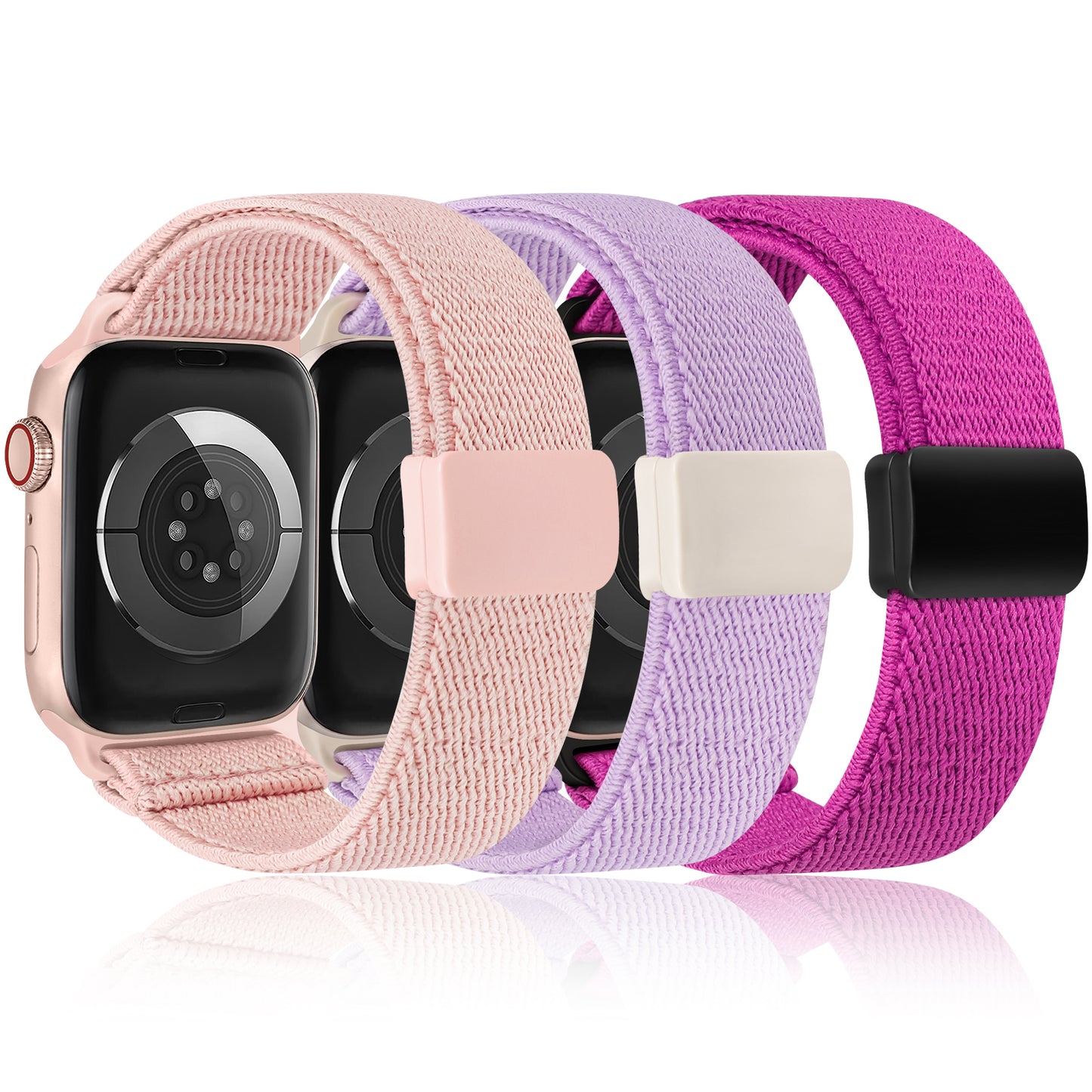 3 Pack Stretchy Loop Band with Magnetic Clasp Compatible with Apple Watch Band 40mm 38mm 41mm 42mm 44mm 45mm 46mm 49mm, Nylon Braided Elastic Strap for iWatch Series 10 9 8 7 6 SE 5 4 3 Ultra 2 1