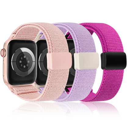 3 Pack Stretchy Loop Band with Magnetic Clasp Compatible with Apple Watch Band 40mm 38mm 41mm 42mm 44mm 45mm 46mm 49mm, Nylon Braided Elastic Strap for iWatch Series 10 9 8 7 6 SE 5 4 3 Ultra 2 1