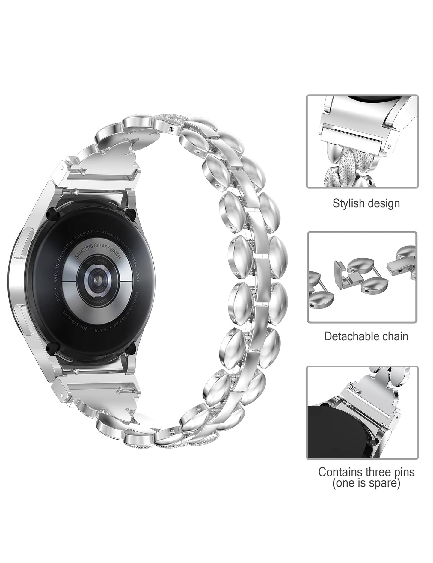 TOYOUTHS Compatible with Samsung Galaxy Watch 5 Pro Band 45mm/ Samsung Galaxy Watch 5 Band/ Galaxy Watch 4 Band 40mm 44mm/ Galaxy Watch 4 Classic Bands 42mm 46mm for Women, Metal Bling Bracelet Strap for 20mm Bandwidth Watch