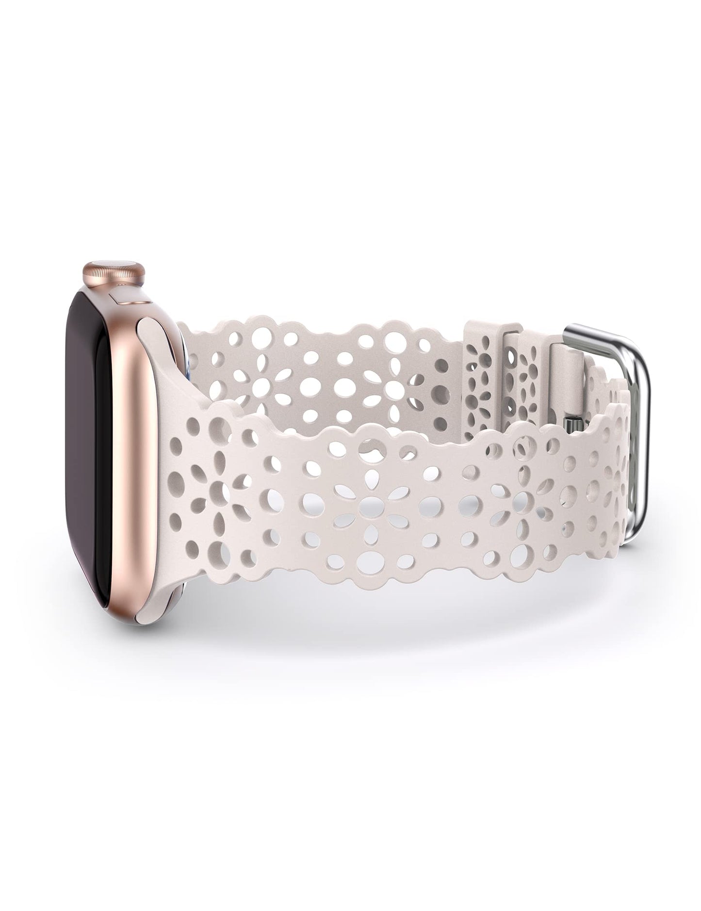 TOYOUTHS Compatible with Apple Watch Band Women 41mm 40mm 38mm Soft Stretchy Silicone Lace Flower Cut-outs Scalloped Breathable Waterproof Lacy Band for iWatch Series 8 7 6 5 4 3 2 1 SE