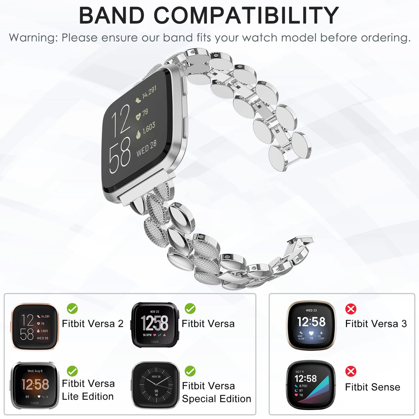 TOYOUTHS Metal Link Compatible with Fitbit Versa/Versa 2/Versa Lite Special Edition Bands Women Men Stylish Strap Bracelet Replacement Wristbands Accessories 5.5-8 inches