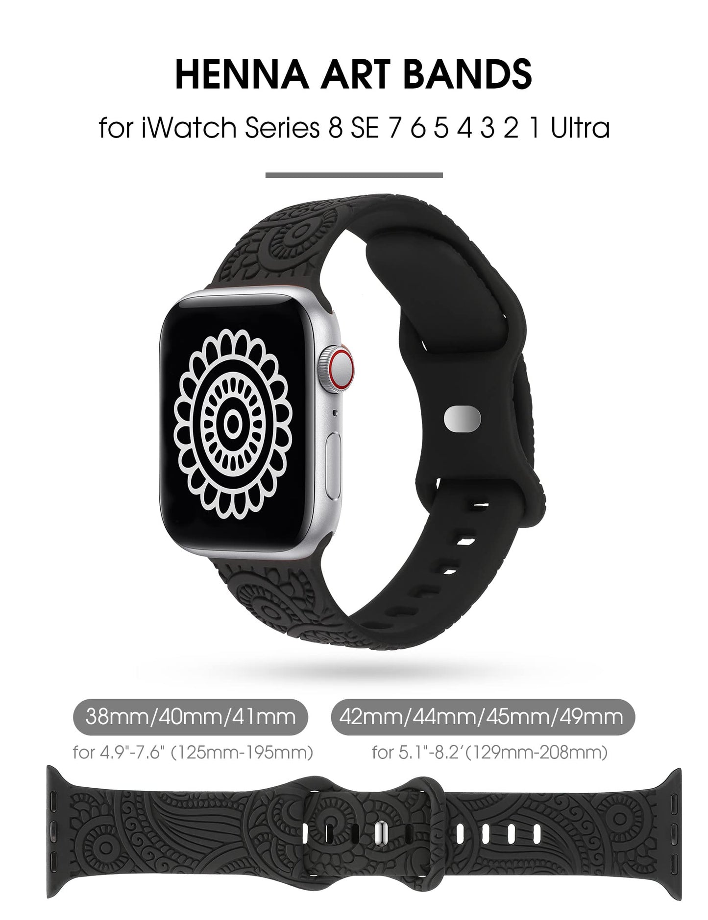 TOYOUTHS Boho Engraved Band Compatible with Apple Watch Band 41mm 40mm 38mm 49mm 45mm 44mm 42mm Women Men, Silicone Sport Fancy Charms Designer Dressy Strap for iWatch Series 8/SE/Ultra/7/6/5/4/3/2/1