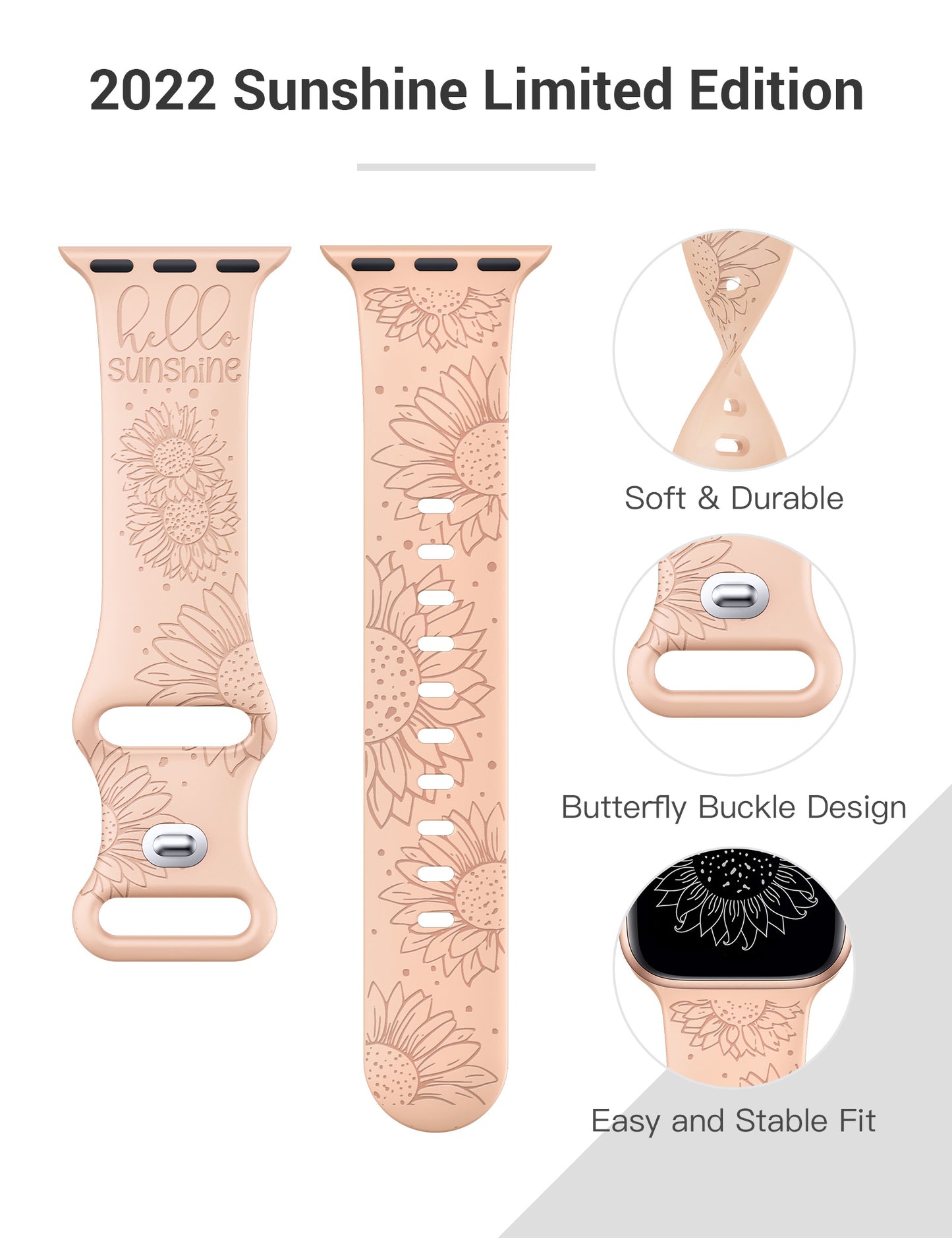 TOYOUTHS Sunflower Engraved Band Compatible with Apple Watch Bands 38mm 40mm 41mm 44mm 45mm 42mm 49mm Women Girls, Floral Sport Silicone Flower Fancy Straps for iWatch Series 8/7/6/5/4/3/2/1/SE/Ultra