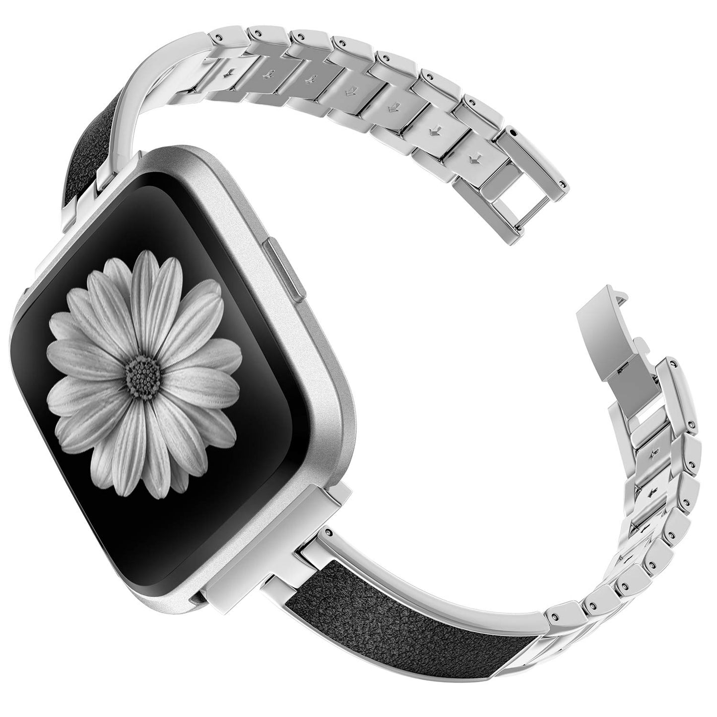 TOYOUTHS Stylish Bracelet Fitbit Versa/Versa 2 Bands Women Versa Lite Special Edition Stainless Steel Metal+Leather