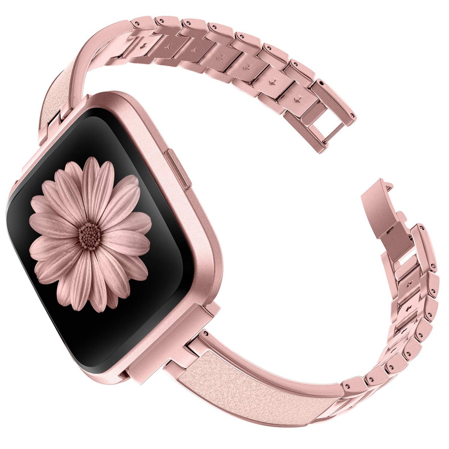 TOYOUTHS Stylish Bracelet Fitbit Versa/Versa 2 Bands Women Versa Lite Special Edition Stainless Steel Metal+Leather