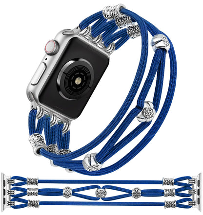 TOYOUTHS Beaded Bracelet Compatible with Apple Watch Band 41mm 40mm 38mm 49mm 45mm 44mm 42mm Women, Premium Braided Nylon Elastic Stretchy Boho Fancy Charms Dressy Strap for iWatch Series 8/SE/Ultra/7/6/5/4/3