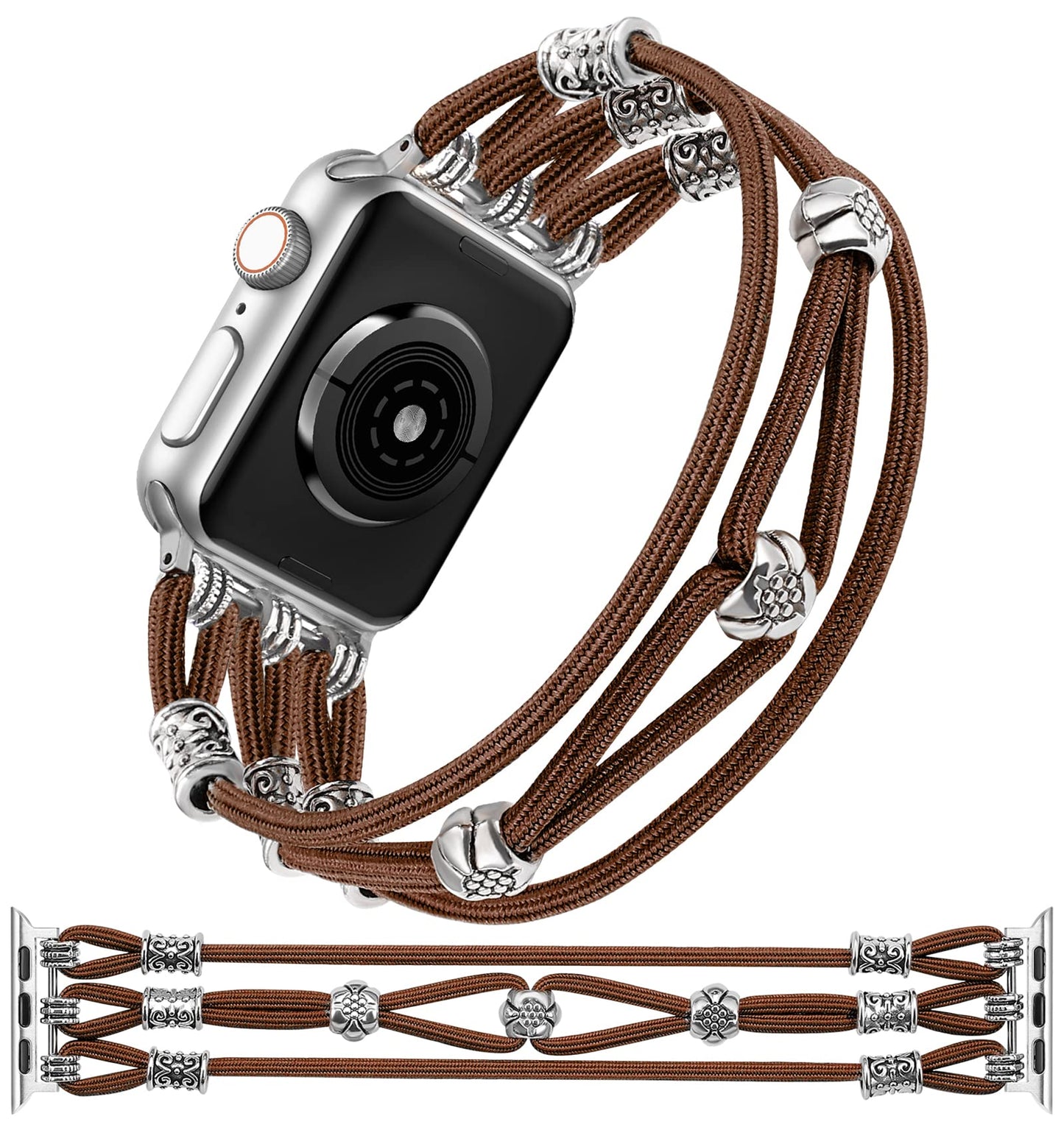TOYOUTHS Beaded Bracelet Compatible with Apple Watch Band 41mm 40mm 38mm 49mm 45mm 44mm 42mm Women, Premium Braided Nylon Elastic Stretchy Boho Fancy Charms Dressy Strap for iWatch Series 8/SE/Ultra/7/6/5/4/3
