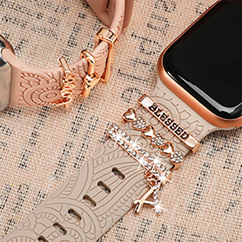 TOYOUTHS Decorative Ring Loops Compatible with Apple Watch Band Charms 41mm 40mm 38mm 42mm 44mm 45mm 49mm Women, Boho Engraved Fancy Jewelry Accessories Silicone Band for iWatch Series 8 SE Ultra 7 6 5 4 3 2