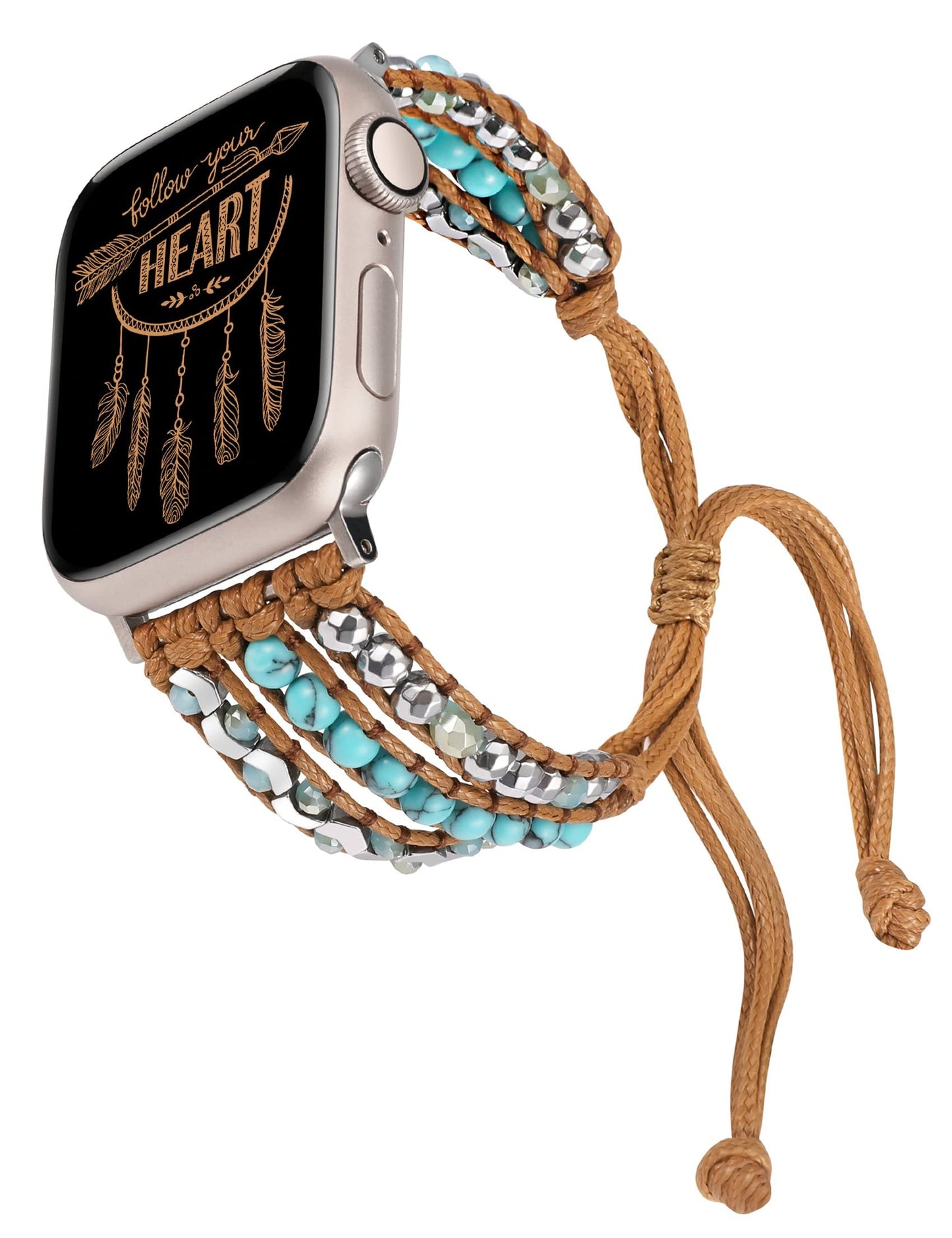 TOYOUTHS Compatible With Apple Watch Band 38mm 40mm 41mm, Women Charm Retro Boho Natural Bead Adjustable Wrap Bracelet Replacement Bands for iwatch Series 8 7 SE 6 5 4 3 2 1