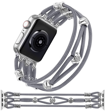 TOYOUTHS Beaded Bracelet Compatible with Apple Watch Band 41mm 40mm 38mm 49mm 45mm 44mm 42mm Women, Premium Braided Nylon Elastic Stretchy Boho Fancy Charms Dressy Strap for iWatch Series 8/SE/Ultra/7/6/5/4/3