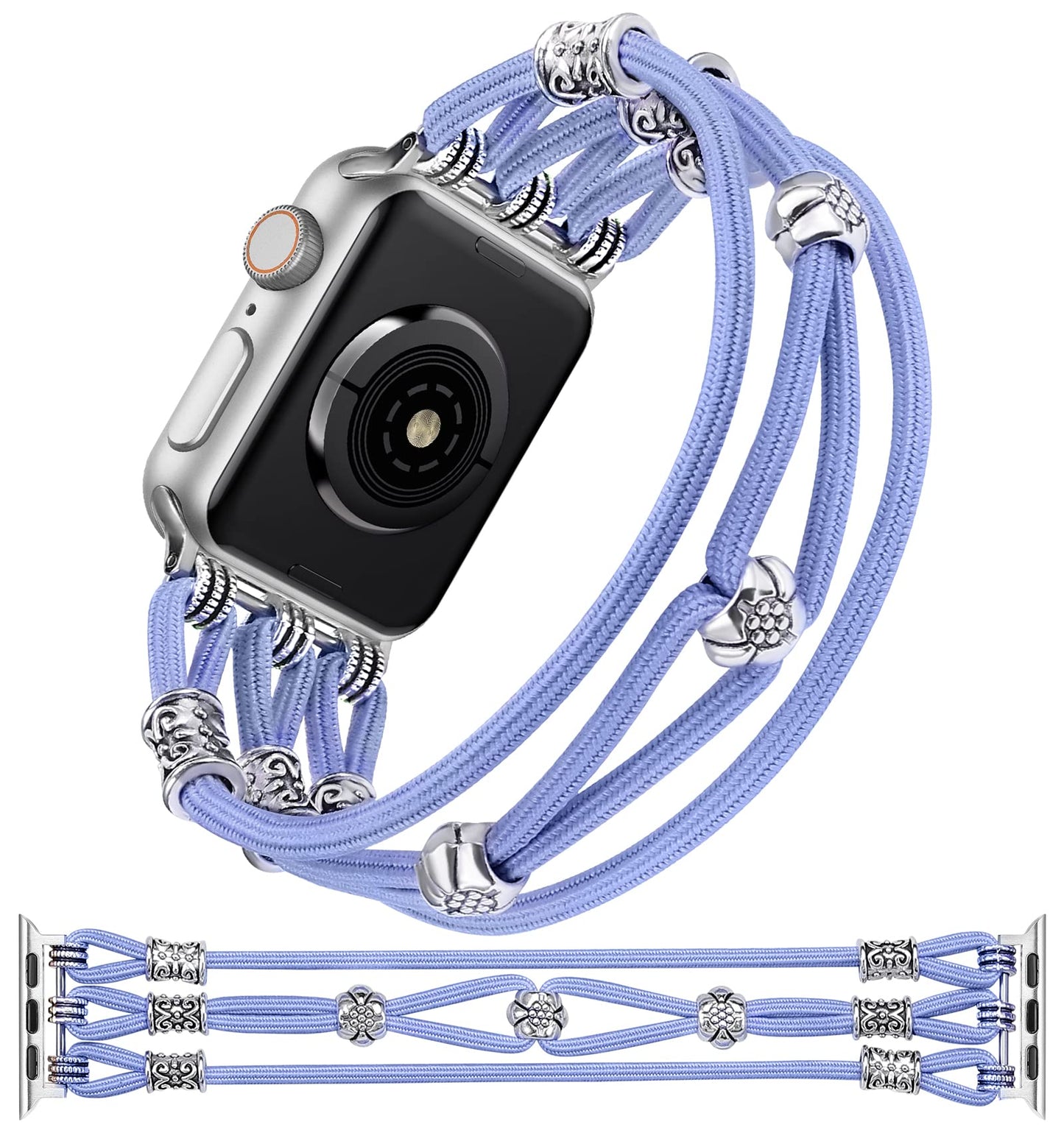 TOYOUTHS Beaded Bracelet Compatible with Apple Watch Band 41mm 40mm 38mm 49mm 45mm 44mm 42mm Women, Premium Braided Nylon Elastic Stretchy Boho Fancy Charms Dressy Strap for iWatch Series 8/SE/Ultra/7/6/5/4/3
