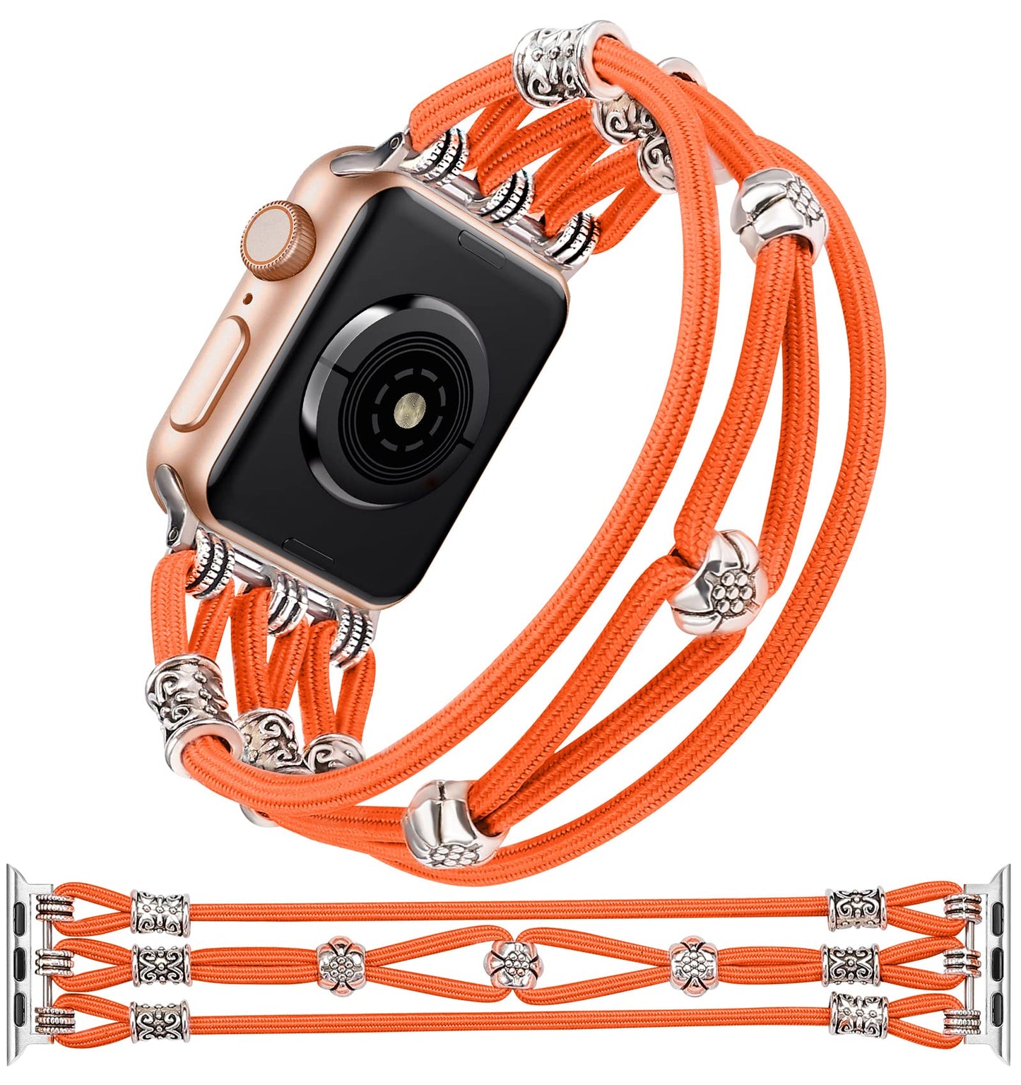 TOYOUTHS Beaded Bracelet Compatible with Apple Watch Band 41mm 40mm 38mm 49mm 45mm 44mm 42mm Women, Premium Braided Nylon Elastic Stretchy Boho Fancy Charms Dressy Strap for iWatch Series 8/SE/Ultra/7/6/5/4/3