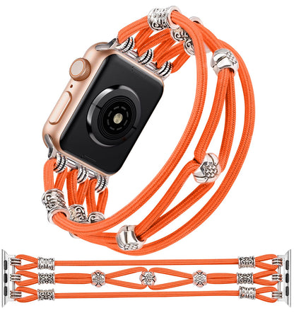 TOYOUTHS Beaded Bracelet Compatible with Apple Watch Band 41mm 40mm 38mm 49mm 45mm 44mm 42mm Women, Premium Braided Nylon Elastic Stretchy Boho Fancy Charms Dressy Strap for iWatch Series 8/SE/Ultra/7/6/5/4/3