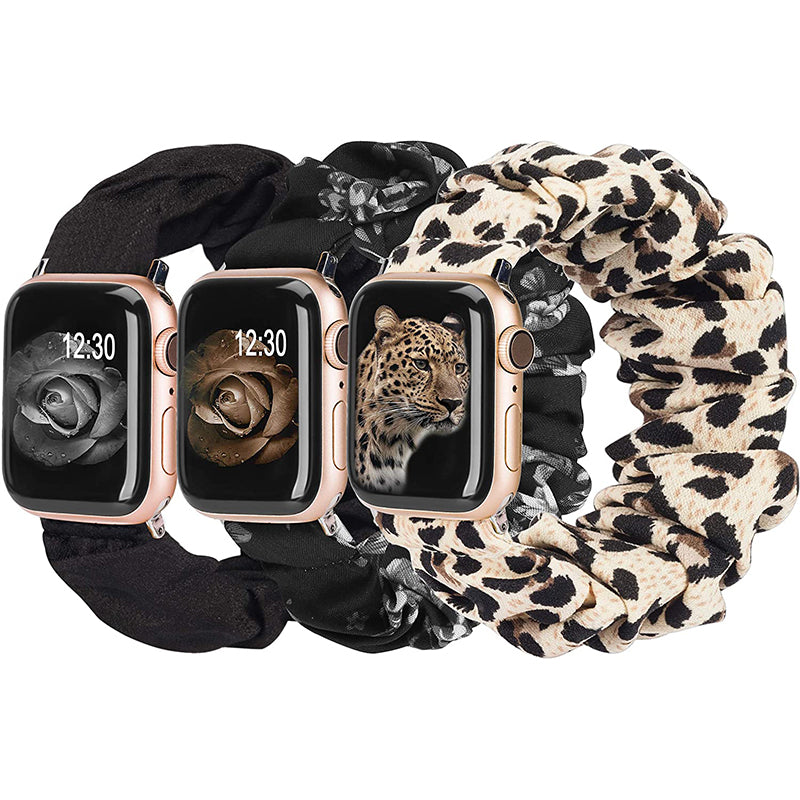 TOYOUTHS 3 Packs Compatible with Apple Watch Band Scrunchies 41mm 40mm 38mm Cloth Soft Pattern Printed Fabric Wristband Bracelet Women IWatch Elastic Scrunchy Bands Series SE 8 7 6 5 4 3 2 1