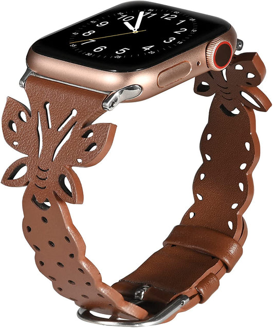 TOYOUTHS Compatible with Apple Watch Band 38mm 40mm 42mm 44mm 41mm 45mm 49mm Women, Butterfly Hollowed-out Leather Straps Wristbands Accessories for iwatch Bands Series Ultra/8/7/6/SE/5/4/3/2/1