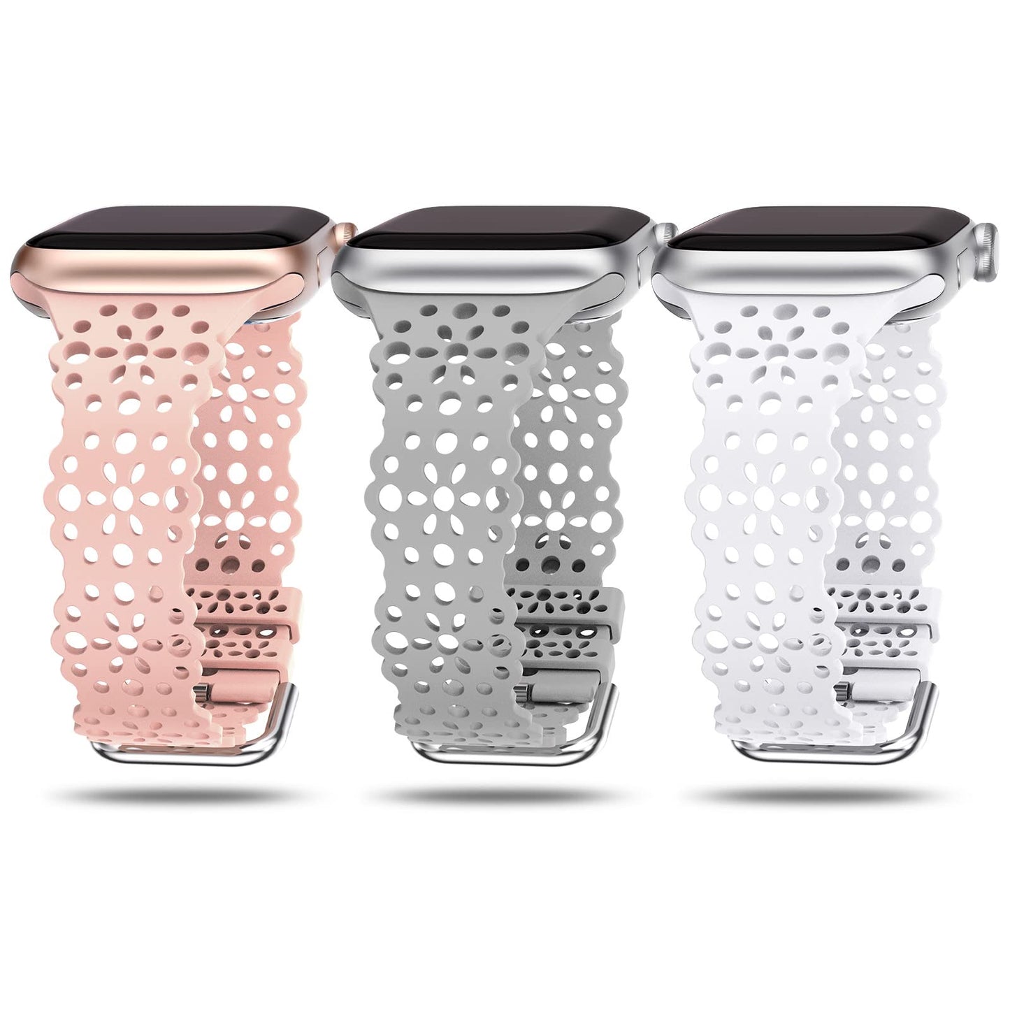 TOYOUTHS Compatible with Apple Watch Band Women 41mm 40mm 38mm Soft Stretchy Silicone Lace Flower Cut-outs Scalloped Breathable Waterproof Lacy Band for iWatch Series 8 7 6 5 4 3 2 1 SE