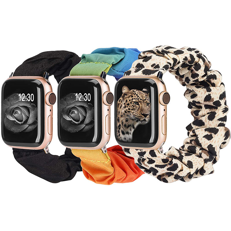 TOYOUTHS 3 Packs Compatible with Apple Watch Band Scrunchies 41mm 40mm 38mm Cloth Soft Pattern Printed Fabric Wristband Bracelet Women IWatch Elastic Scrunchy Bands Series SE 8 7 6 5 4 3 2 1