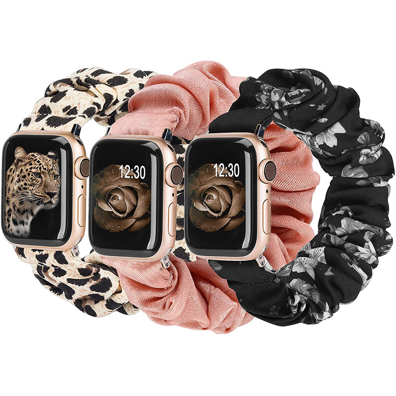 TOYOUTHS 3 Packs Compatible with Apple Watch Band Scrunchies 41mm 40mm 38mm Cloth Soft Pattern Printed Fabric Wristband Bracelet Women IWatch Elastic Scrunchy Bands Series SE 8 7 6 5 4 3 2 1