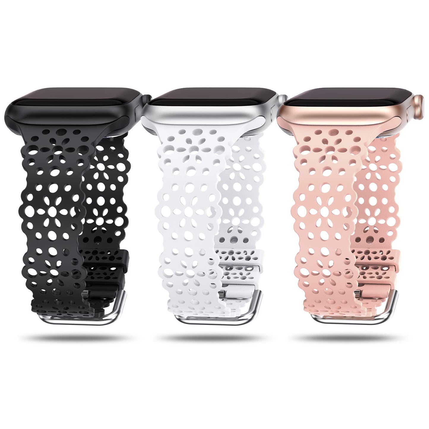 TOYOUTHS Compatible with Apple Watch Band Women 41mm 40mm 38mm Soft Stretchy Silicone Lace Flower Cut-outs Scalloped Breathable Waterproof Lacy Band for iWatch Series 8 7 6 5 4 3 2 1 SE