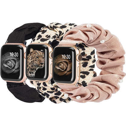 TOYOUTHS 3 Packs Compatible with Apple Watch Band Scrunchies 41mm 40mm 38mm Cloth Soft Pattern Printed Fabric Wristband Bracelet Women IWatch Elastic Scrunchy Bands Series SE 8 7 6 5 4 3 2 1