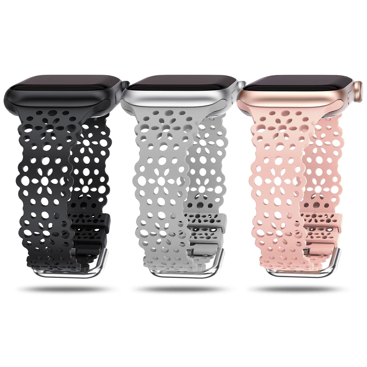TOYOUTHS Compatible with Apple Watch Band Women 41mm 40mm 38mm Soft Stretchy Silicone Lace Flower Cut-outs Scalloped Breathable Waterproof Lacy Band for iWatch Series 8 7 6 5 4 3 2 1 SE