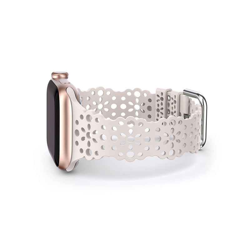 TOYOUTHS Compatible with Apple Watch Band Women 41mm 40mm 38mm Soft Stretchy Silicone Lace Flower Cut-outs Scalloped Breathable Waterproof Lacy Band for iWatch Series 8 7 6 5 4 3 2 1 SE