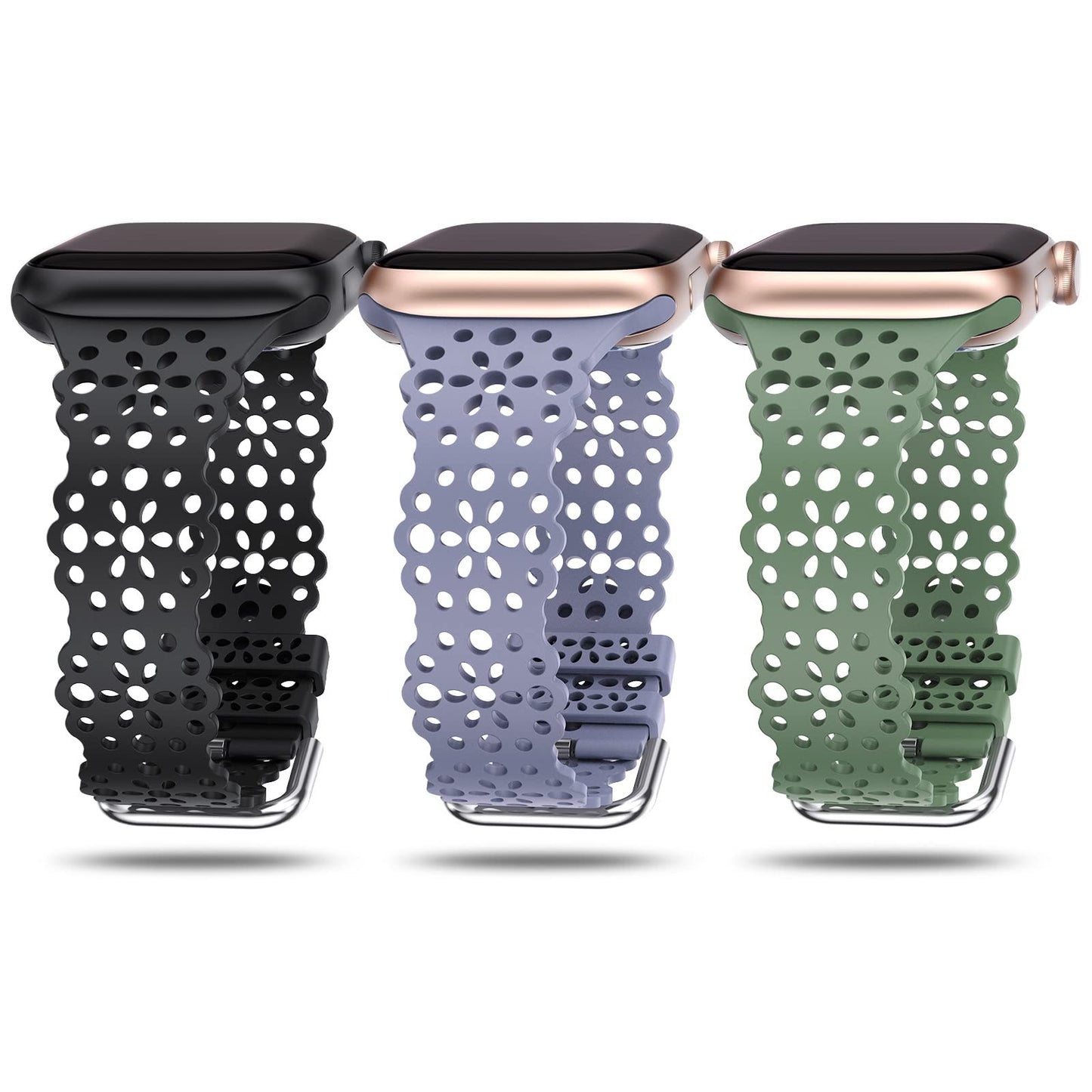 TOYOUTHS Compatible with Apple Watch Band Women 41mm 40mm 38mm Soft Stretchy Silicone Lace Flower Cut-outs Scalloped Breathable Waterproof Lacy Band for iWatch Series 8 7 6 5 4 3 2 1 SE