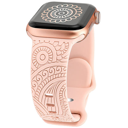 TOYOUTHS Boho Engraved Band Compatible with Apple Watch Band 41mm 40mm 38mm 49mm 45mm 44mm 42mm Women Men, Silicone Sport Fancy Charms Designer Dressy Strap for iWatch Series 8/SE/Ultra/7/6/5/4/3/2/1