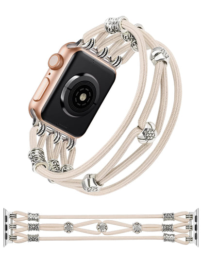 TOYOUTHS Beaded Bracelet Compatible with Apple Watch Band 41mm 40mm 38mm 49mm 45mm 44mm 42mm Women, Premium Braided Nylon Elastic Stretchy Boho Fancy Charms Dressy Strap for iWatch Series 8/SE/Ultra/7/6/5/4/3