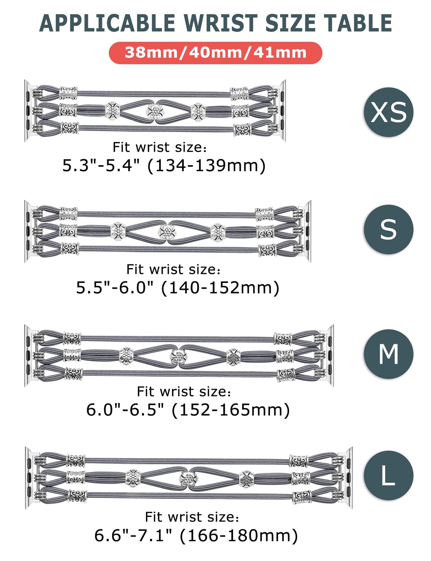 TOYOUTHS Beaded Bracelet Compatible with Apple Watch Band 41mm 40mm 38mm 49mm 45mm 44mm 42mm Women, Premium Braided Nylon Elastic Stretchy Boho Fancy Charms Dressy Strap for iWatch Series 8/SE/Ultra/7/6/5/4/3