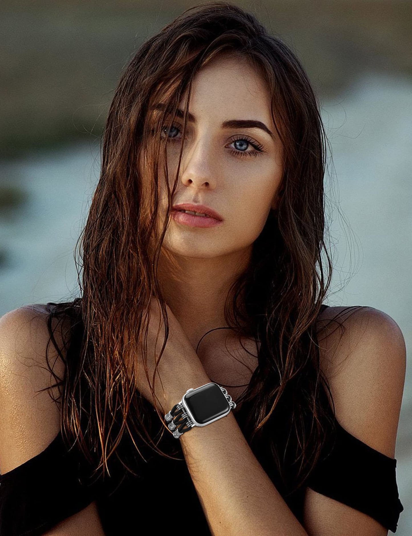 TOYOUTHS Beaded Bracelet Compatible with Apple Watch Band 41mm 40mm 38mm 49mm 45mm 44mm 42mm Women, Premium Braided Nylon Elastic Stretchy Boho Fancy Charms Dressy Strap for iWatch Series 8/SE/Ultra/7/6/5/4/3