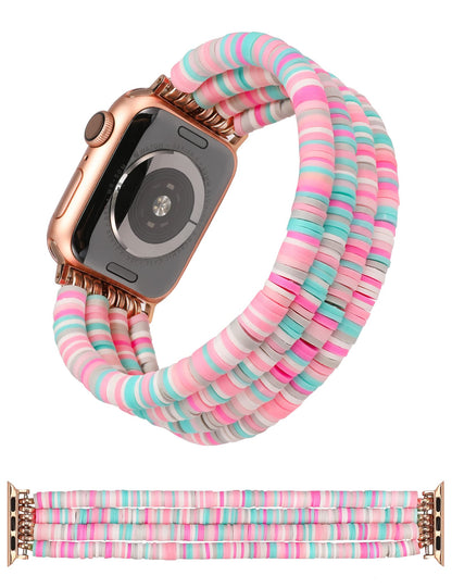 TOYOUTHS Heishi Beads Bracelet Compatible with Apple Watch Band Cute Stretch Girl Women Summer Beach Surfer Stackable Clay Preppy Jewelry Band for Iwatch 42/44/45mm Series SE 7 6 5 4 3 2 1